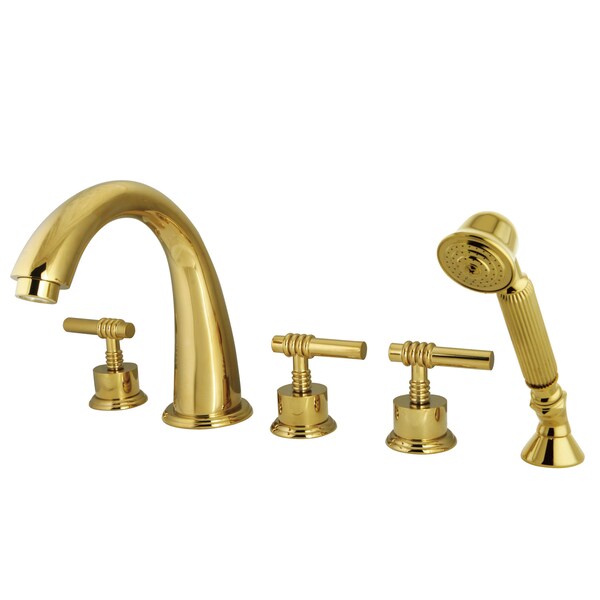Roman Tub Faucet, Polished Brass, Deck Mount