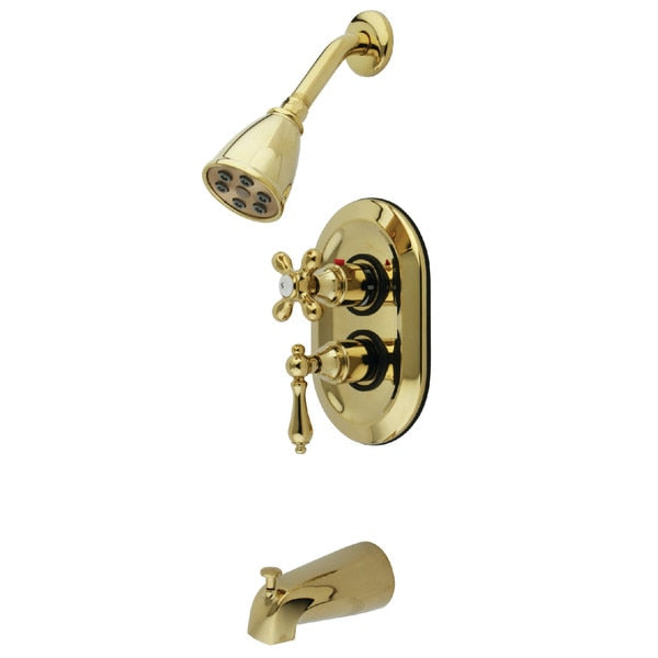 Tub and Shower Faucet, Polished Brass, Wall Mount