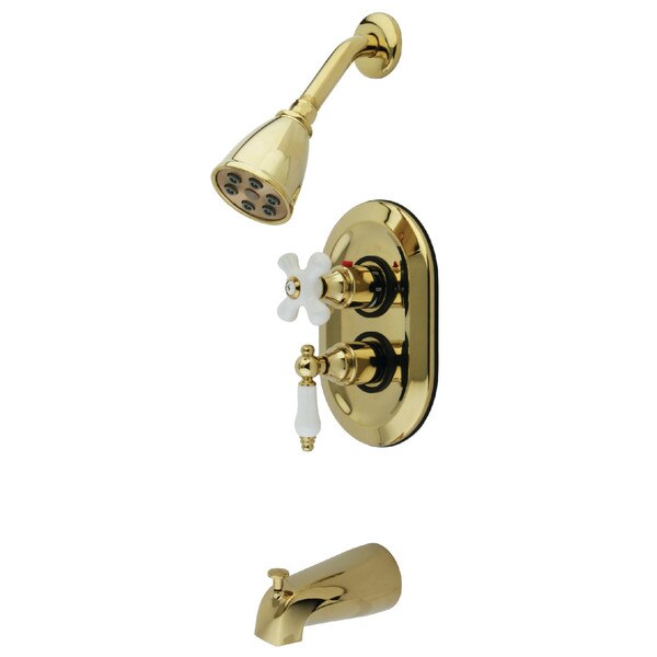 Tub and Shower Faucet, Polished Brass, Wall Mount