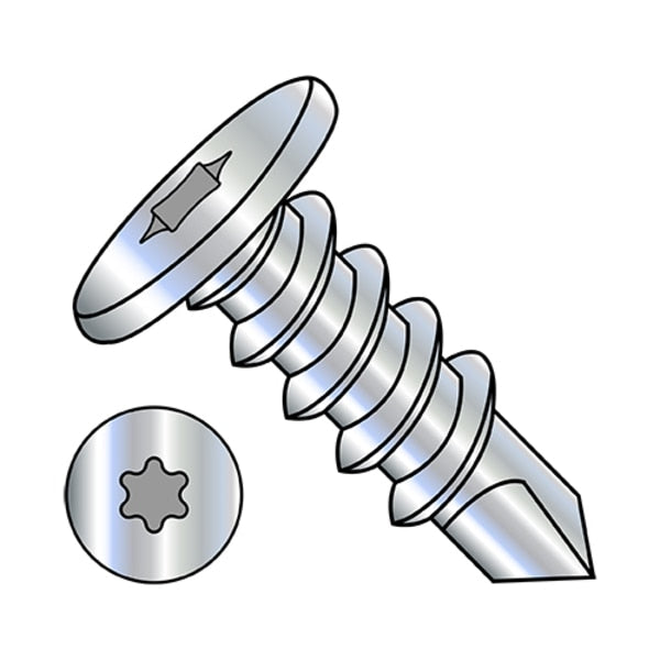 Self-Drilling Screw, #12-14 x 1 in, Zinc Plated Steel Drive Head Torx Drive, 2000 PK
