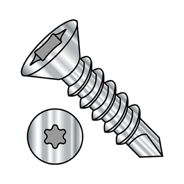 Self-Drilling Screw, #12-14 x 1-1/4 in, Plain 18-8 Stainless Steel Flat Head Torx Drive, 1000 PK