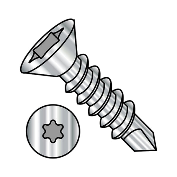 Self-Drilling Screw, #10-16 x 1 in, 410 Stainless Steel Flat Head Torx Drive, 2500 PK