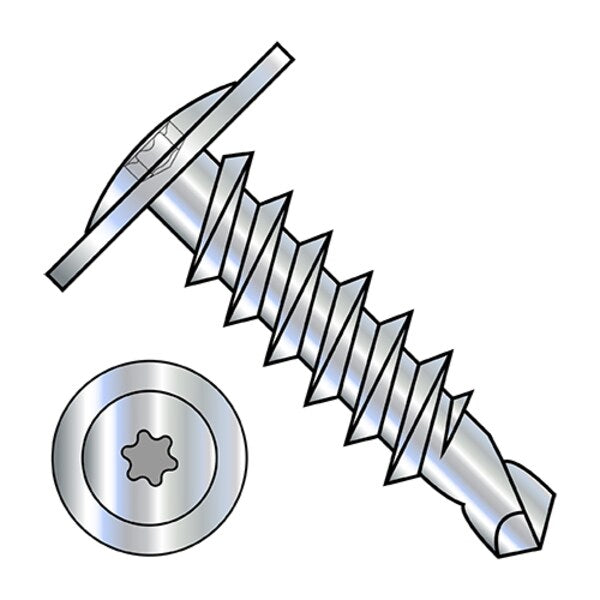 Self-Drilling Screw, #10-16 x 1-1/4 in, Zinc Plated Steel Truss Head Torx Drive, 3000 PK