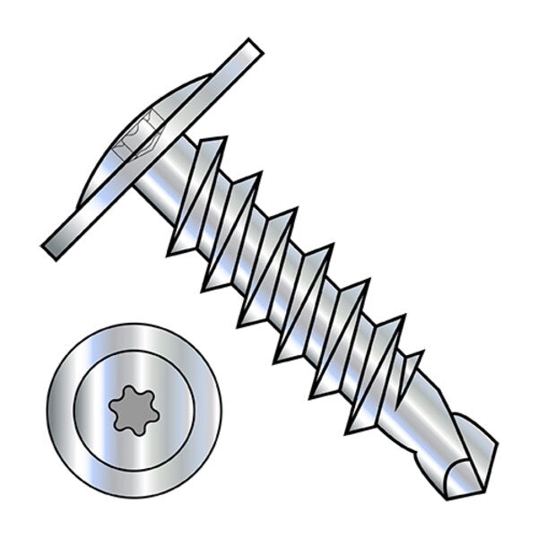 Self-Drilling Screw, #12-14 x 1-1/4 in, Zinc Plated Steel Truss Head Torx Drive, 2000 PK