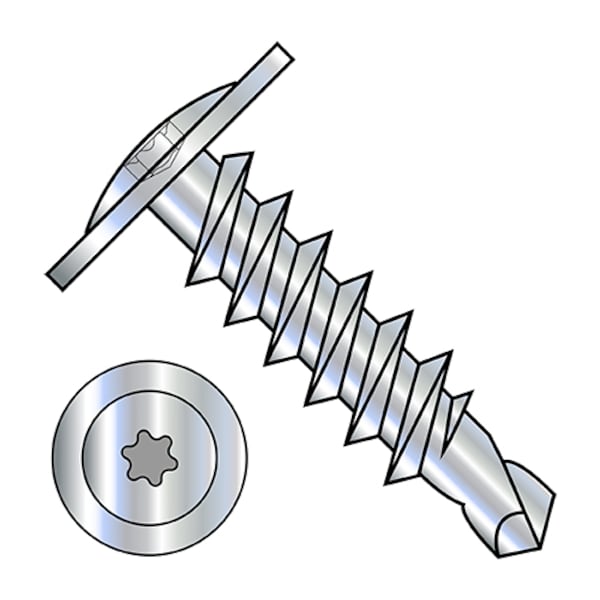 Self-Drilling Screw, #6-20 x 1 in, Zinc Plated Steel Drive Head Torx Drive, 7000 PK