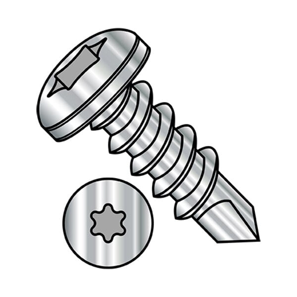 Self-Drilling Screw, #6-20 x 1/2 in, 410 Stainless Steel Pan Head Torx Drive, 2500 PK