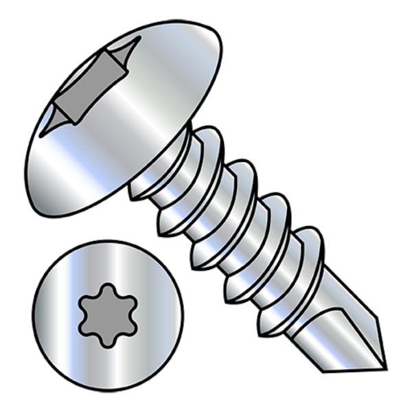 Self-Drilling Screw, #10-16 x 1 in, Zinc Plated Steel Truss Head Torx Drive, 5000 PK