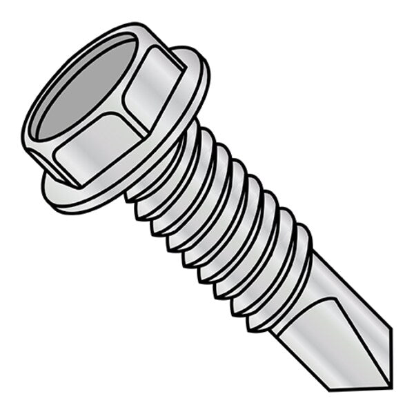 Self-Drilling Screw, #12-24 x 7/8 in, Zinc Plated Steel Hex Head Hex Drive, 3000 PK