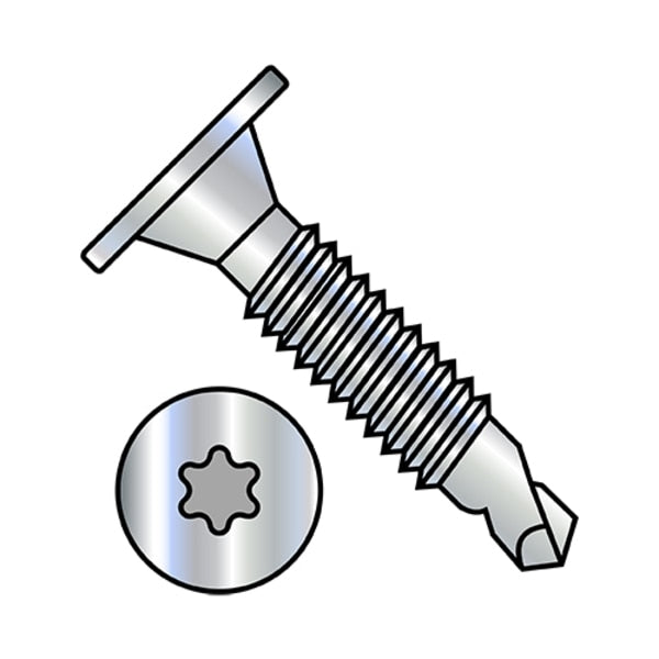 Self-Drilling Screw, #10-24 x 3/4 in, Zinc Plated Steel Wafer Head Torx Drive, 5000 PK