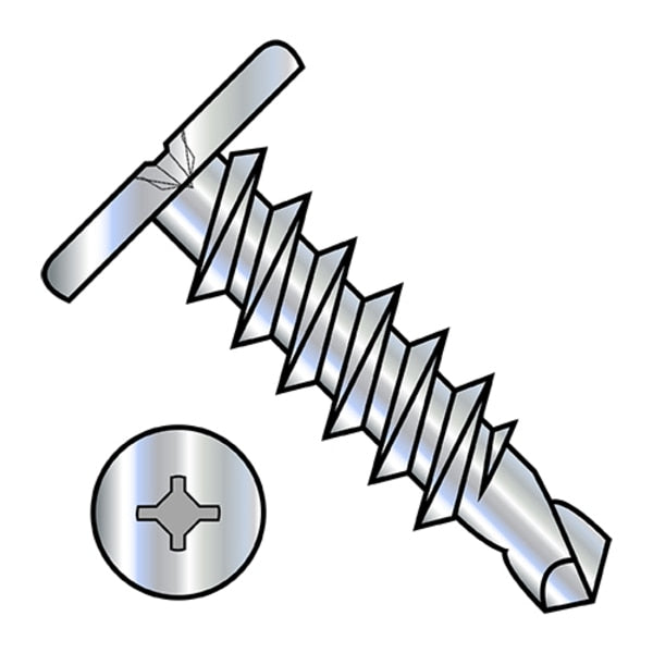 Self-Drilling Screw, #12-14 x 1-1/2 in, Zinc Plated Steel Pan Head Square Drive, 1500 PK