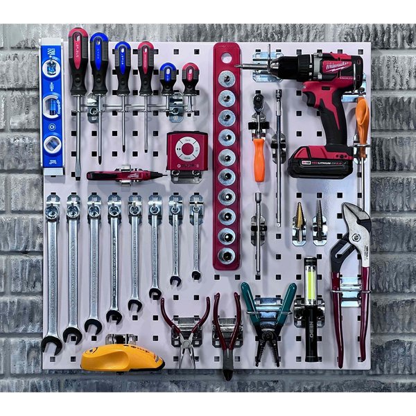 (2) 24 In. W x 24 In. H White Epoxy 18-Gauge Steel Square Hole Pegboards 46 pc. LocHook Assortment