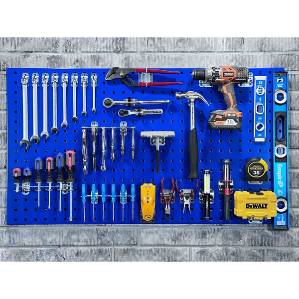 (2) 24 In. W x 42-1/2 In. H Blue Epoxy 18-Gauge Steel Square Hole Pegboards 63 pc. LocHook Assortment