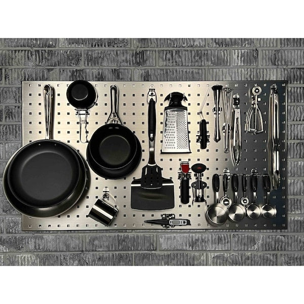 (2) 24 In. W x 42-1/2 In. H Stainless Steel Square Hole Pegboards 45 pc. Stainless LocHook Assortment