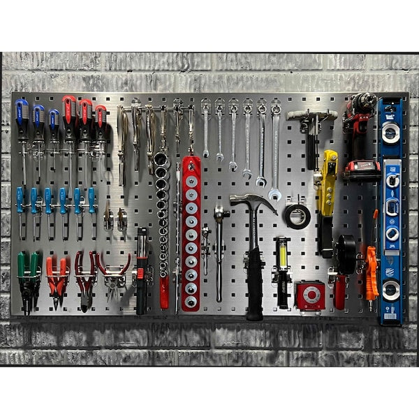 (2) 24 In. W x 42-1/2 In. H Stainless Steel 18-Gauge Square Hole Pegboards Mounting Hardware