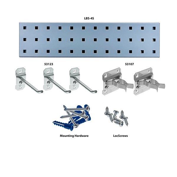 Silver Tool Pegboard Kit with (1) 18 In. x 4.5 In. 18-Gauge Steel Square Hole Pegboard 5 pc. LocHook Assortment