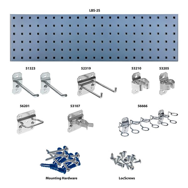 Silver Tool Storage Kit with (1) 31.5 In. x 9 In. 18-Gauge Steel Square Hole Pegboard 8 pc. LocHook Assortment