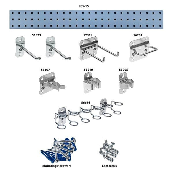 Silver Tool Pegboard Kit with (1) 36 In. x 4.5 In. 18-Gauge Steel Square Hole Pegboard 8 pc. LocHook Assortment