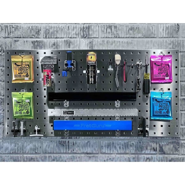 (2) 18 In. W x 36 In. Stainless Steel Square Hole Pegboards 32 pc. Stainless LocHook Assortment 3 Hanging Bins