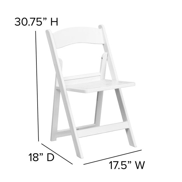 Resin Folding Chair w/Slatted Seat, Wht