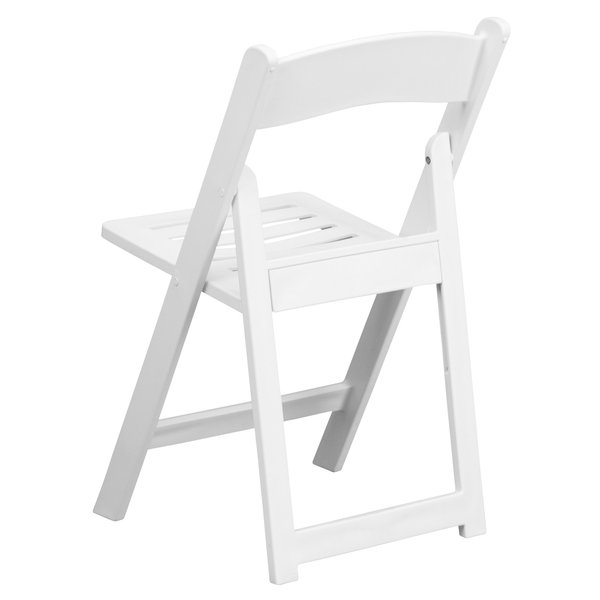 Resin Folding Chair w/Slatted Seat, Wht