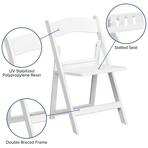 Resin Folding Chair w/Slatted Seat, Wht