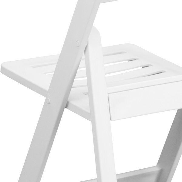 Resin Folding Chair w/Slatted Seat, Wht