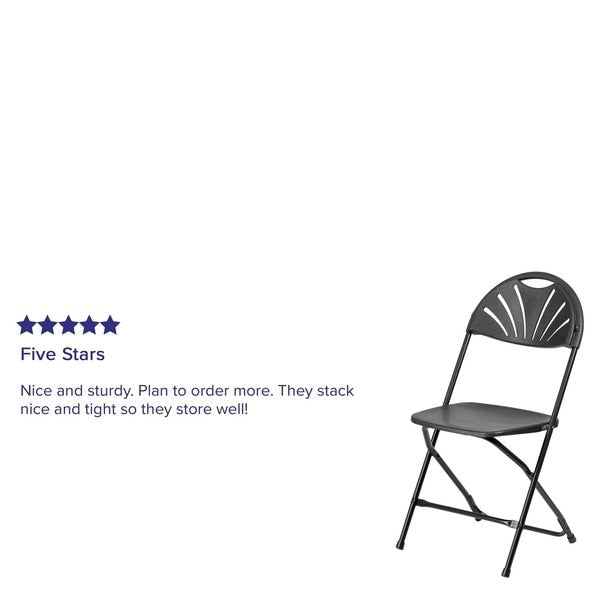 Folding Chair, Plastic, Fan Back, Black