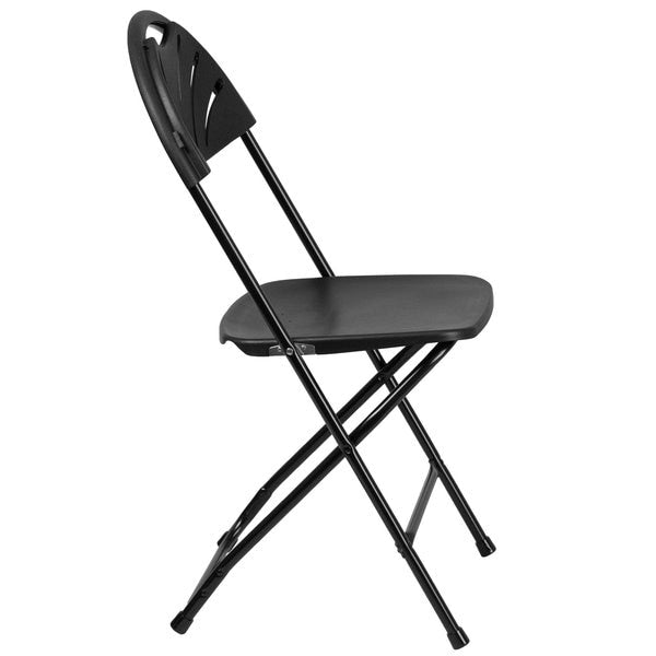 Folding Chair, Plastic, Fan Back, Black
