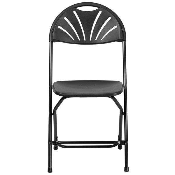 Folding Chair, Plastic, Fan Back, Black