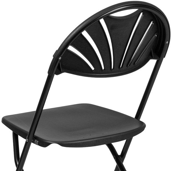 Folding Chair, Plastic, Fan Back, Black