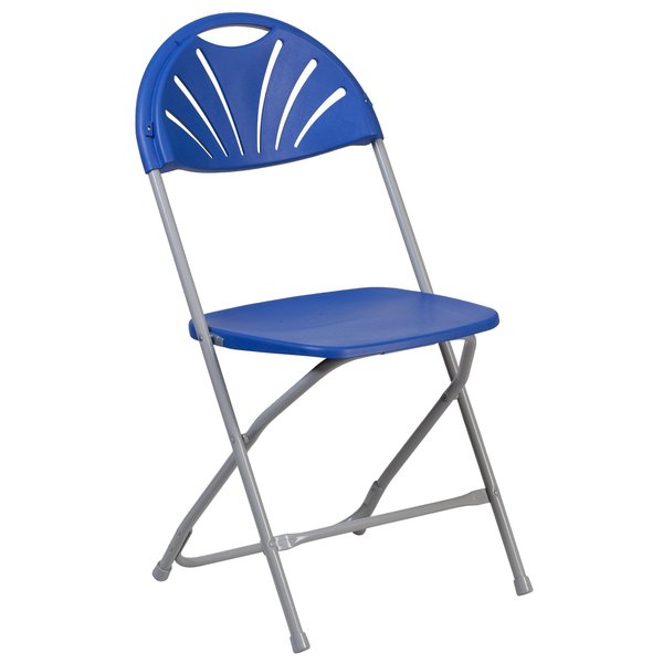 Folding Chair, Plastic, Fan Back, Blue