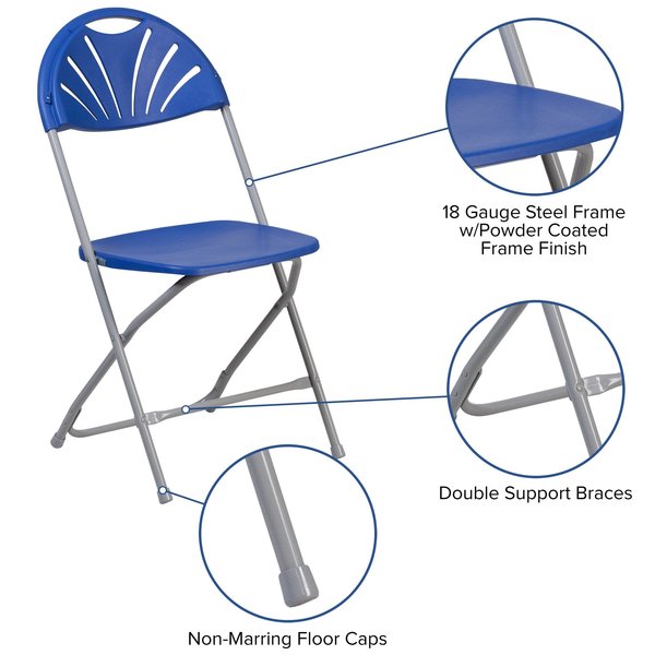Folding Chair, Plastic, Fan Back, Blue