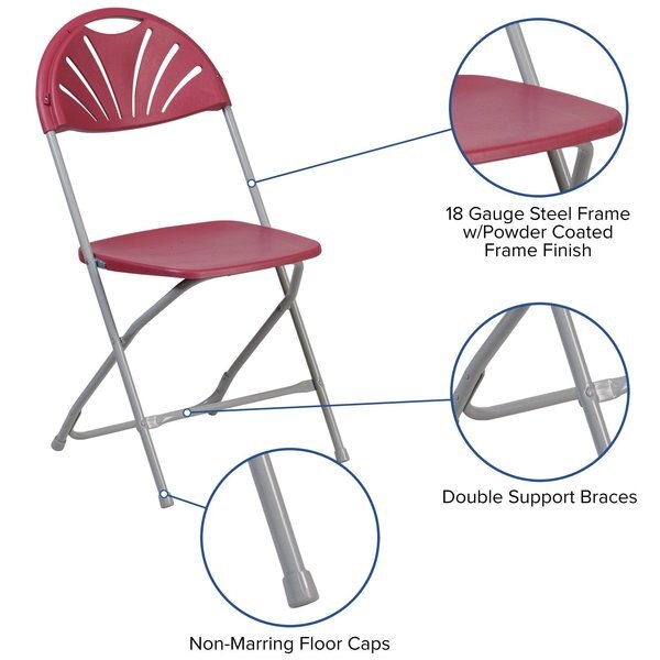Folding Chair, Plastic, Burgundy