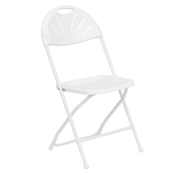 Folding Chair, Plastic, Fan Back, White
