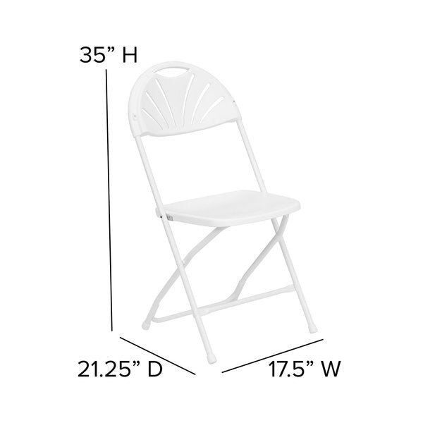 Folding Chair, Plastic, Fan Back, White