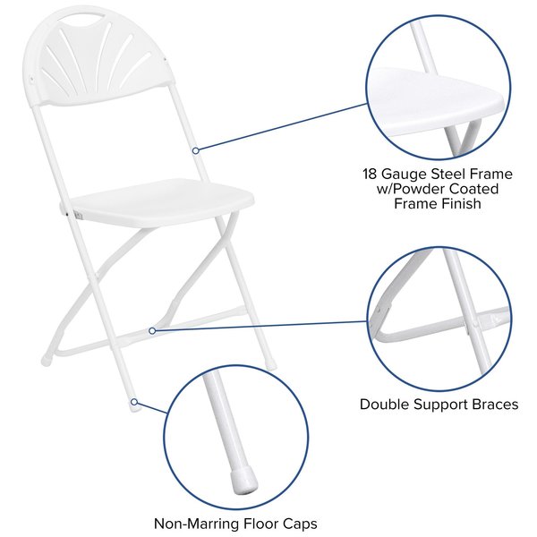 Folding Chair, Plastic, Fan Back, White