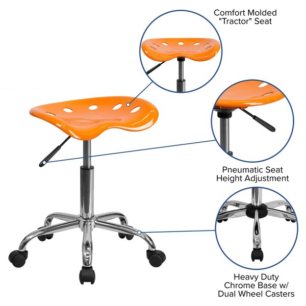 Tractor Seat and Chrome Stool, Orange