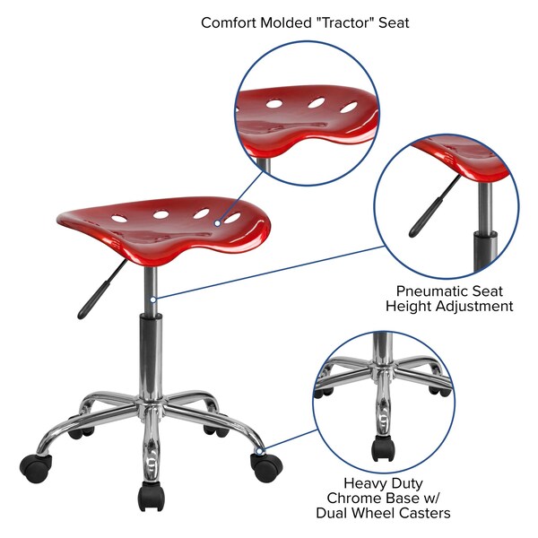 Tractor Seat w/Chrome Frame, Wine Red
