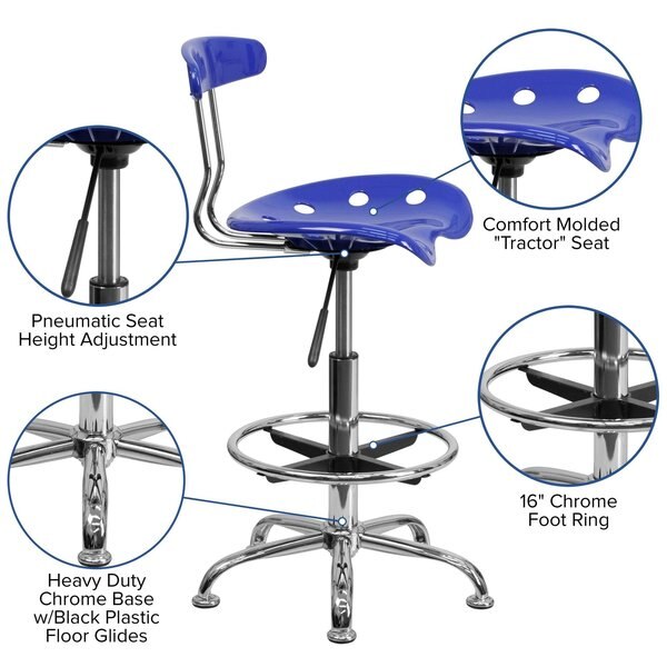 Tractor Seat w/Chrome Frame, Nauticl Bl