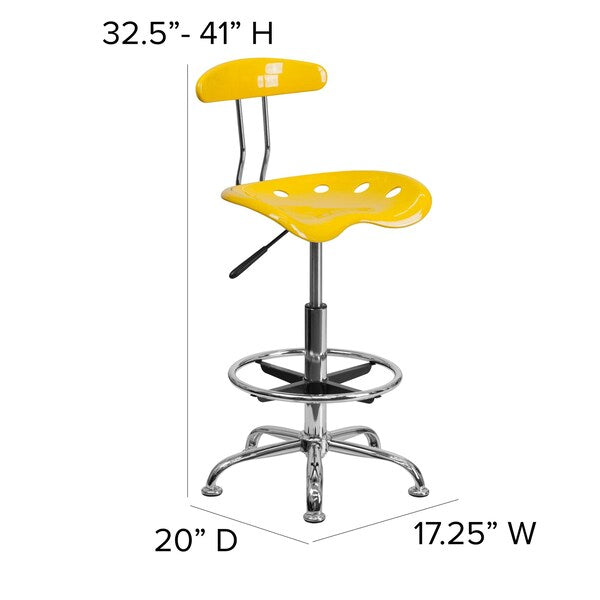 Tractor Stool w/Back, Orange/Yellow