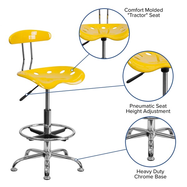 Tractor Stool w/Back, Orange/Yellow