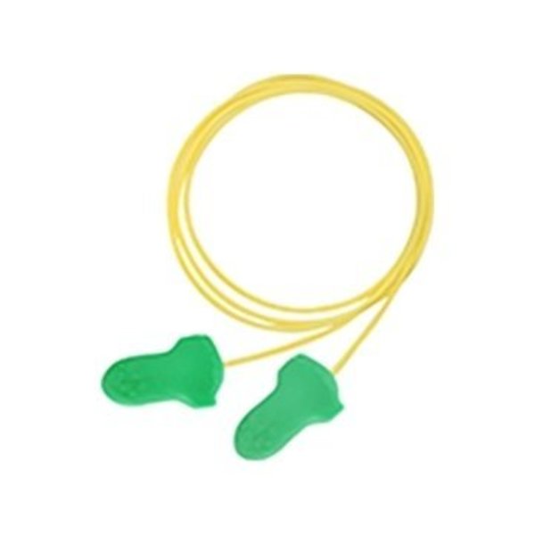 Max Lite Disposable Corded Earplugs, Foam, Contoured-T Shape, NRR 30 dB, Green/Yellow, 100 Pairs