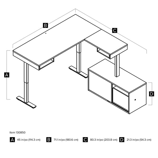 Pro-Vega Height Adjustable L-Desk, Walnut Grey/White