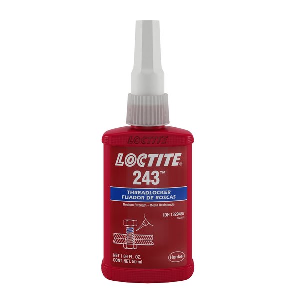 Primerless Threadlocker, LOCTITE 243, Blue, Medium Strength, Liquid, 50 mL Bottle