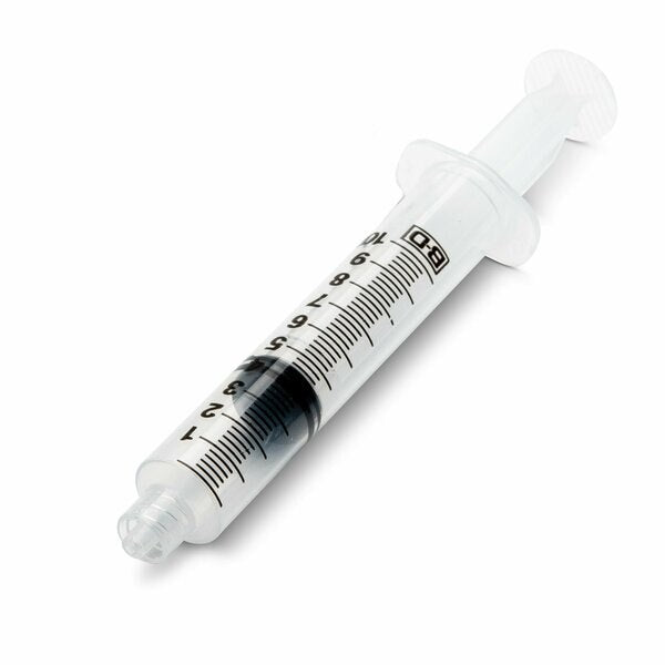 Dispensing Syringe, 10 mL, Manual, Luer Lock, Plastic, Translucent, 15 Pack