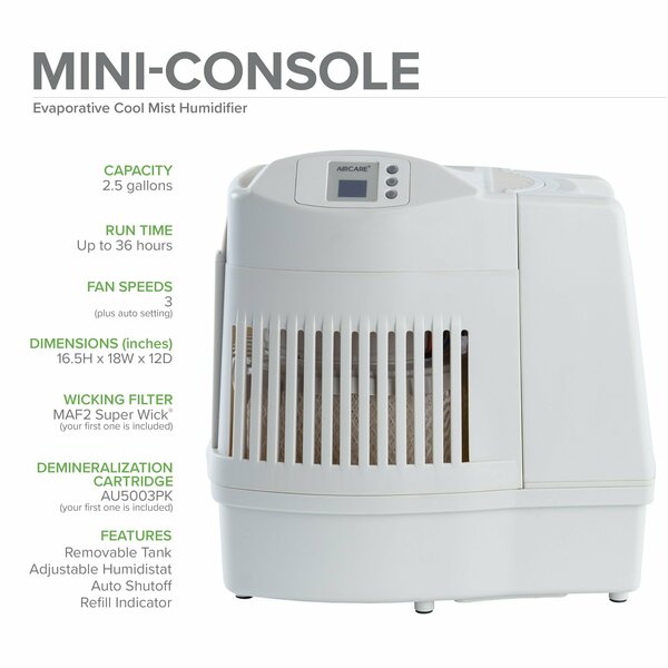 Humidifier, No, 2.5 gal, 2,600 sq. ft., Mini Console, White
