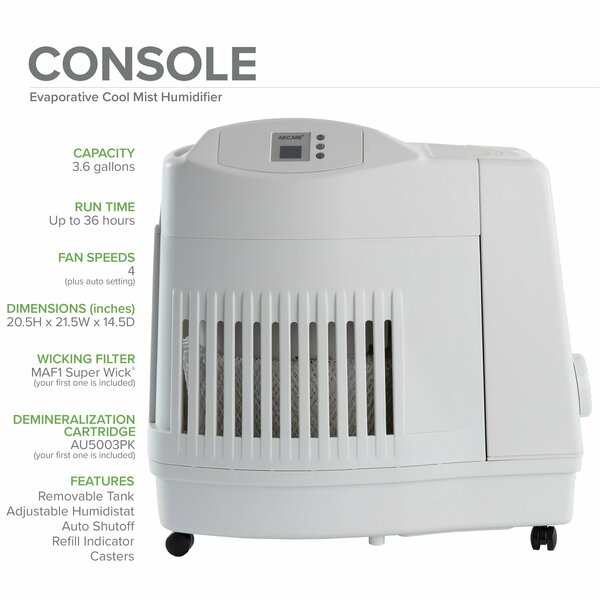 Portable Humidifier, Portable, 3.6 gal, 3,600 sq. ft., Console, White