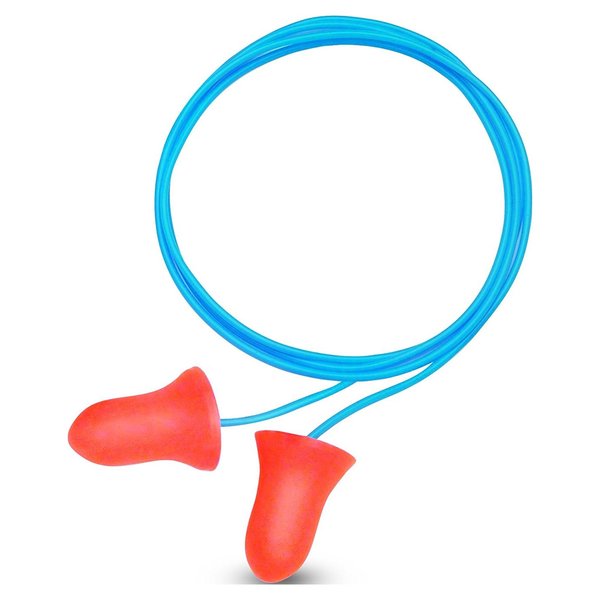 Max-30 Disposable Corded Earplugs, Foam, Bell Shape, NRR 33 dB, Coral, 100 Pairs/Box