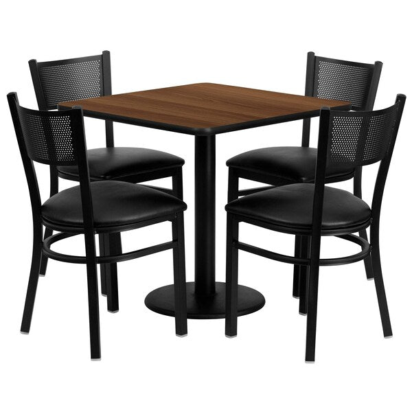 Square Walnut Table, Black Seat, Square, 30