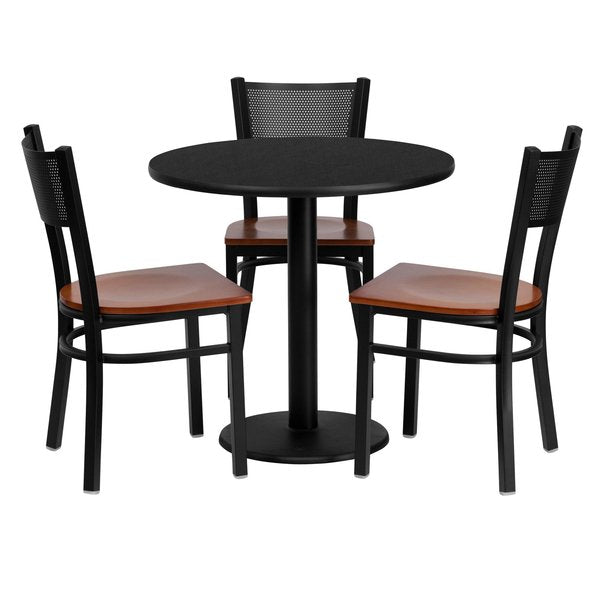 Round Blk Lam Table, Rnd w/Cherry Seats, 30